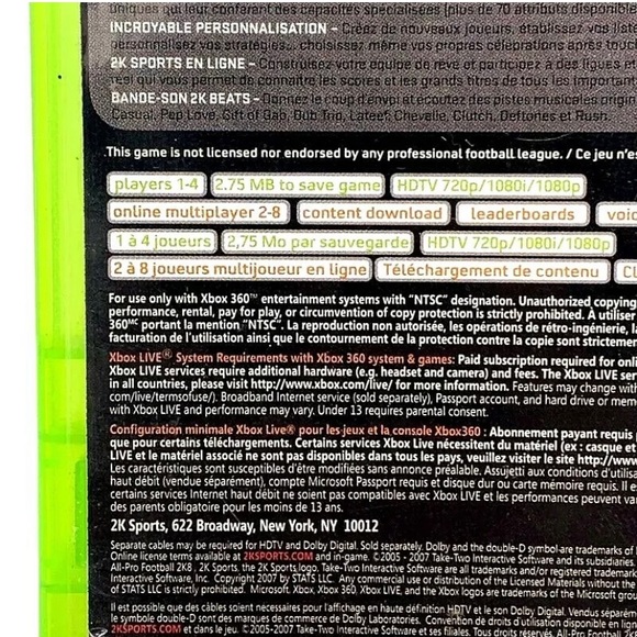 2K Sports All-Pro Football 2K8 Microsoft Xbox 360 Year 2007 Complete CIB Tested - Picture 12 of 12